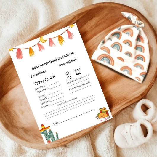 Carte Conseil Mexique Taco prédiction de bébé jeu de Baby shower