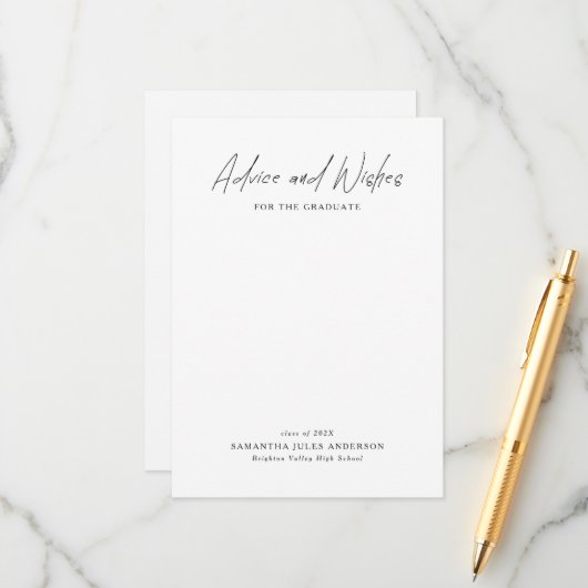 Carte Conseil Modern Script Advice and Wishes Graduation (Devant/Arrière en situation)