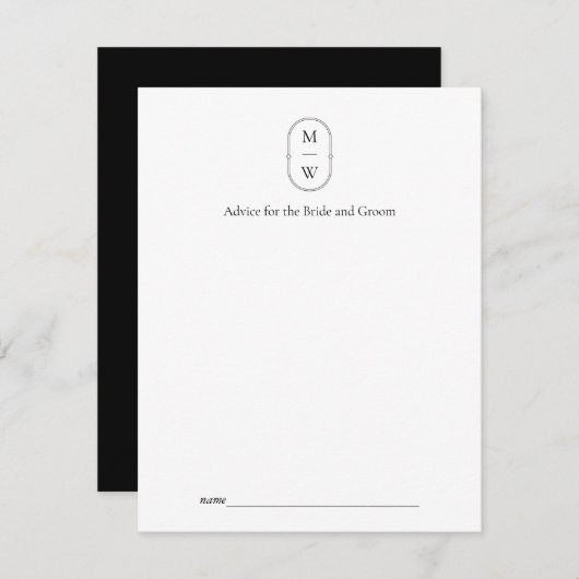 Carte Conseil Monogramme minimaliste Mariage noir et blanc (Devant / Derrière)