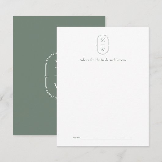 Carte Conseil Monogramme minimaliste Mariage vert (Devant / Derrière)
