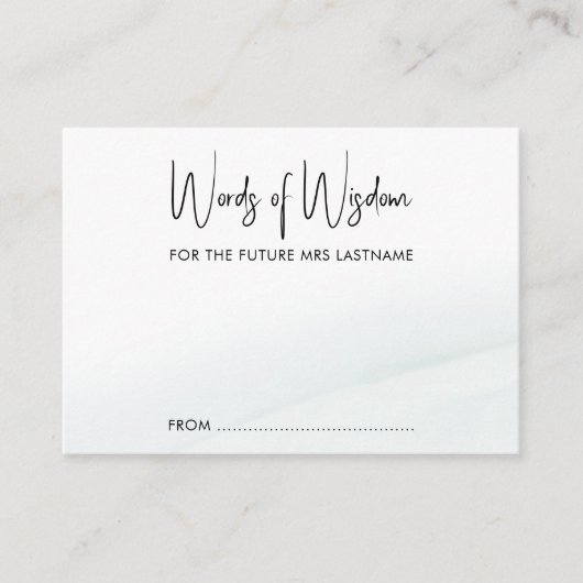 Carte Conseil Mots de la sagesse Fête des mariées douce Laver ve (Devant)