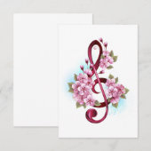 Carte Conseil Musical treble clef notes with sakura flowers (Devant / Derrière)