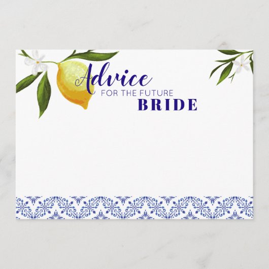 Carte Conseil Navy Blue & Lemons Conseils pour la future mariée (Devant)