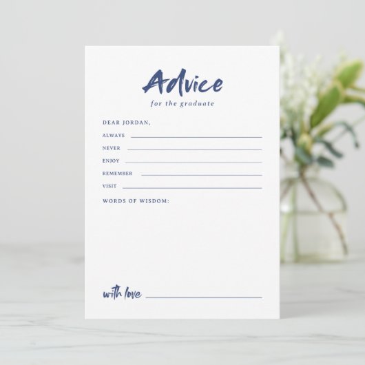 Carte Conseil Navy Simple Modern Brush Script Graduation (Debout devant)