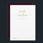 Carte Conseil Or Bourgogne Mariage Paroles de sagesse<br><div class="desc">Cette carte de conseil de sagesse aux mots mariages bordeaux dorés est parfaite pour un mariage rustique. Le design sobre et élégant présente une typographie classique or et une typographie de script sophistiquée dans un arrière - plan blanc et marron. Ces cartes sont parfaites pour un mariage, une douche nuptiale,...</div>