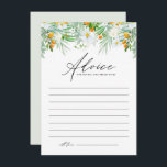 Carte Conseil Orchidées blanches et Kumquats Fête des mariées tr<br><div class="desc">Demandez aux invités de laisser leurs conseils et leurs souhaits à la future mariée avec cette carte de conseil de douche à nuptiale fleurie. Il dispose d'une guirlande florale aquarelle d'orchidées blanches, de verdure et de kumquats. Ce conseil floral tropical pour la carte de fiancée est parfait pour les douches...</div>
