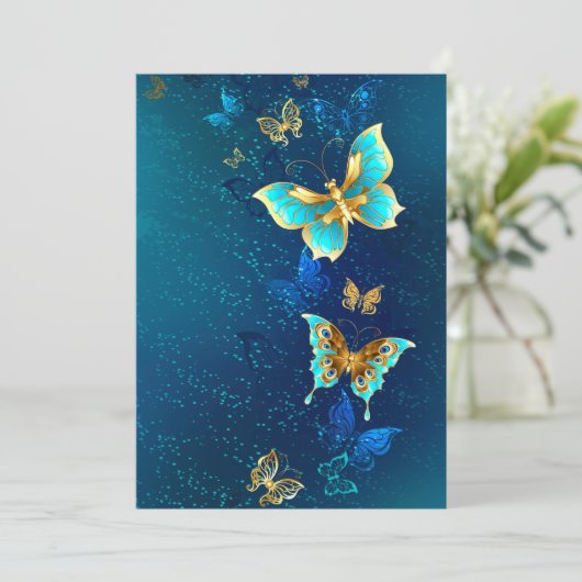 Carte Conseil Papillons d'or sur un Arrière - plan bleu (Debout devant)