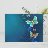 Carte Conseil Papillons d'or sur un Arrière - plan bleu (Debout devant)