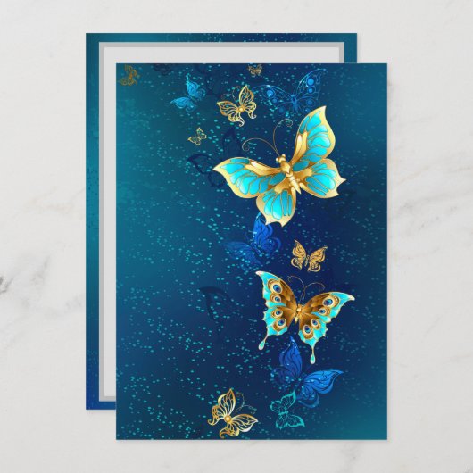 Carte Conseil Papillons d'or sur un Arrière - plan bleu (Devant / Derrière)