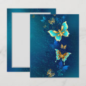 Carte Conseil Papillons d'or sur un Arrière - plan bleu (Devant / Derrière)