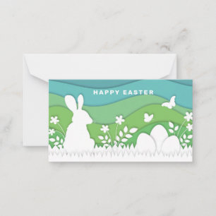 Carte Conseil Pâques lapin et oeufs papercut 3d nature verte