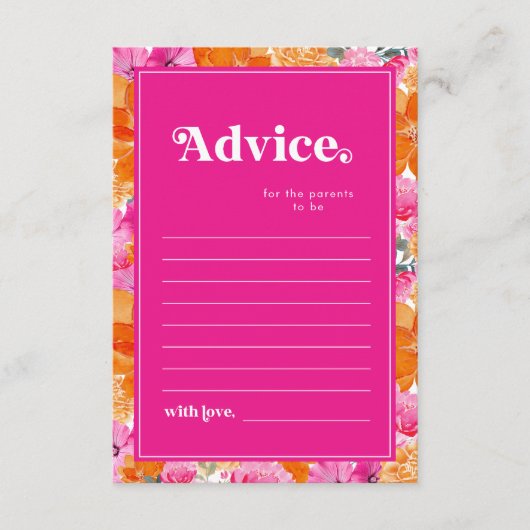 Carte Conseil Parents de Baby shower Floral rose et orange (Devant)