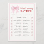 Carte Conseil Pink Bow Chérie Bébé Voudrait Maman Plutôt Jeu (Devant)