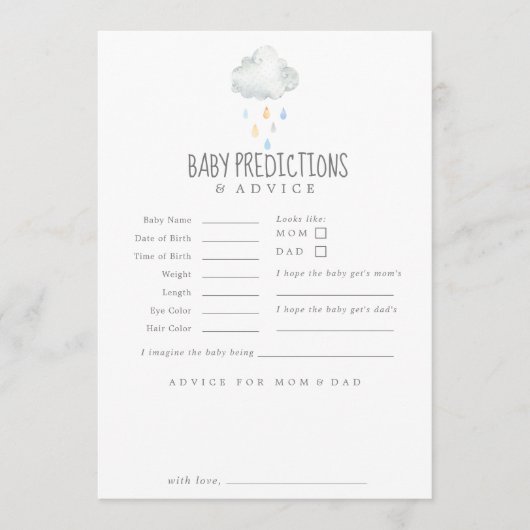 Carte Conseil Pluie Cloud Garçon Baby Prédictions & Conseils Car (Devant)