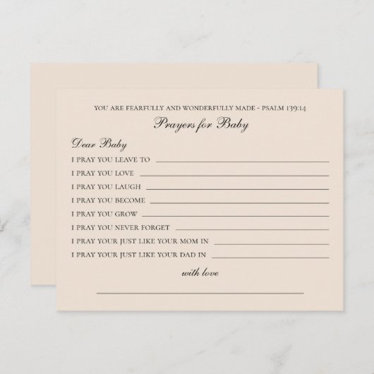 Carte Conseil Prières pour bébé. Des souhaits simples et minimal (Devant / Derrière)