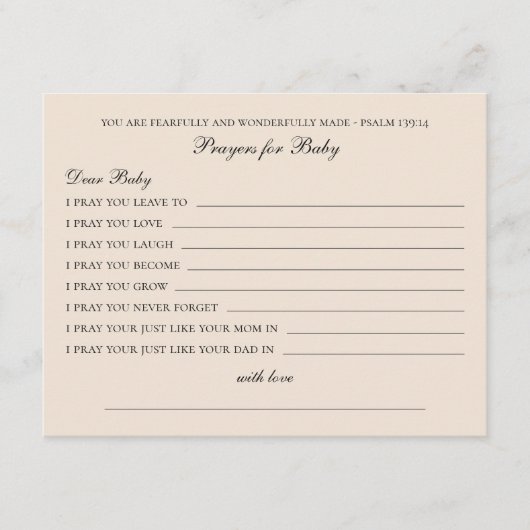 Carte Conseil Prières pour bébé. Des souhaits simples et minimal (Devant)