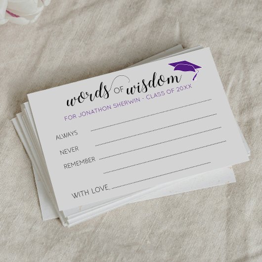 Carte Conseil Purple Graduation Mots de sagesse pour les diplômé