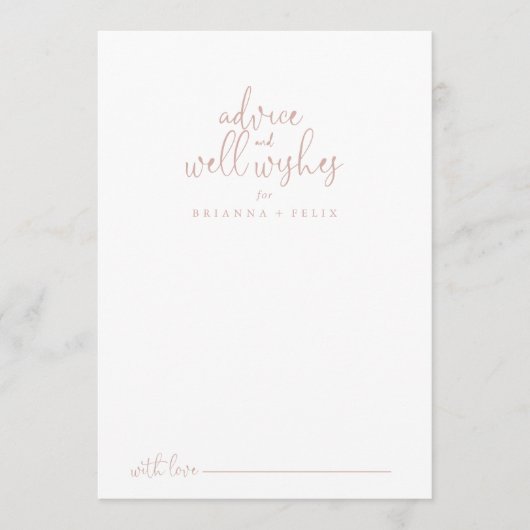 Carte Conseil Rose Gold Fancy Script Mariage bien souhaits (Devant)