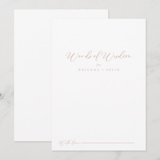 Carte Conseil Rose Gold Idyllic Stylish Mariage Words de sagesse (Devant / Derrière)