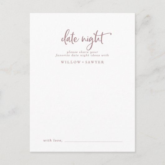 Carte Conseil Rose Rustique Gold Script Date Idée de nuit (Devant)