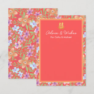 Carte Conseil Rouge Peranakan floral double xi mariage chinois