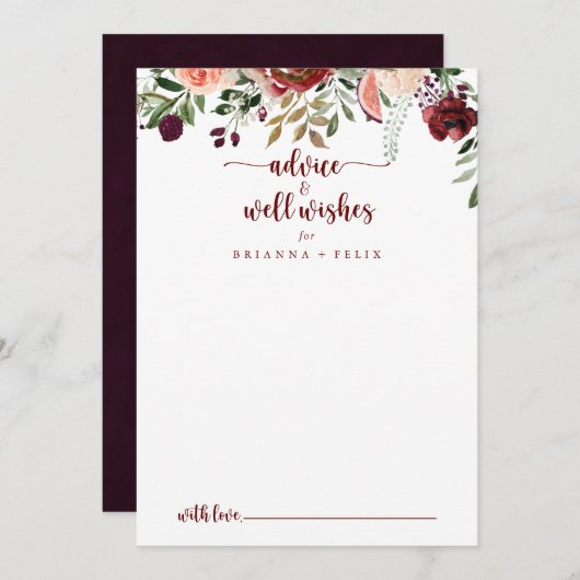 Carte Conseil Rustic Summer Floral Mariage Wings (Devant / Derrière)