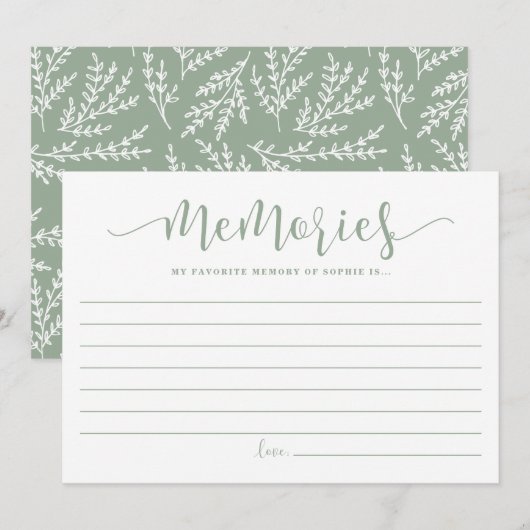 Carte Conseil Sage Green Script Mémoire préférée de la mariée (Devant / Derrière)