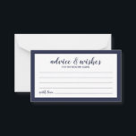 Carte Conseil Script moderne Marine Blue Mariage Conseils et sou<br><div class="desc">Carte de conseil et de souhaits bleu marine avec titre en bleu marine police de caractères modernes avec détails en bleu marine police sans serif moderne sur arrière - plan blanc avec bordure bleu marine.</div>