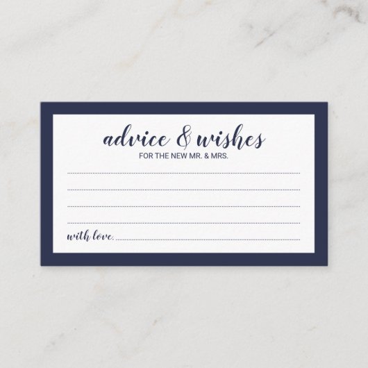 Carte Conseil Script moderne Marine Blue Mariage Conseils et sou (Devant)