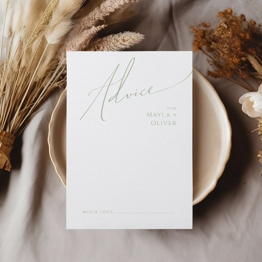 Carte Conseil Script Whimsical | Mariage vert Sage