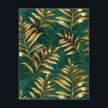 Carte Conseil Seamless pattern with golden ferns<br><div class="desc">Seamless pattern of gold,  jewelry,  shiny fern branches and leaves on green,  woodland,  textured background. Golden fern.</div>