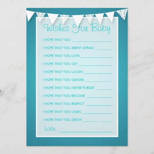 Carte Conseil Souhaits Baby shower Love Bunting Turquoise (Devant)