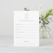 Carte Conseil Souhaits Mariages Monogrammes Minimaux Pour Mariée (Debout devant)