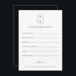 Carte Conseil Souhaits Mariages Monogrammes Minimaux Pour Mariée<br><div class="desc">Un Mariage Monogramme Minimal Souhaite Une Carte De Conseil Mariée Et Chambre. Personnalisez le texte personnalisé ci-dessus. Vous pouvez trouver d'autres éléments de coordination dans notre collection "Minimalist Monogram Black & White Mariage". ***VEUILLEZ NOTER : TOUT LE MOT ET LE TEXTE ET LA COULEUR ARRIÈRE - PLAN SONT MODIFIABLES. Vous...</div>