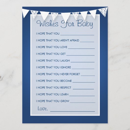Carte Conseil Souhaits Pour Baby shower Amour Bleu (Devant)