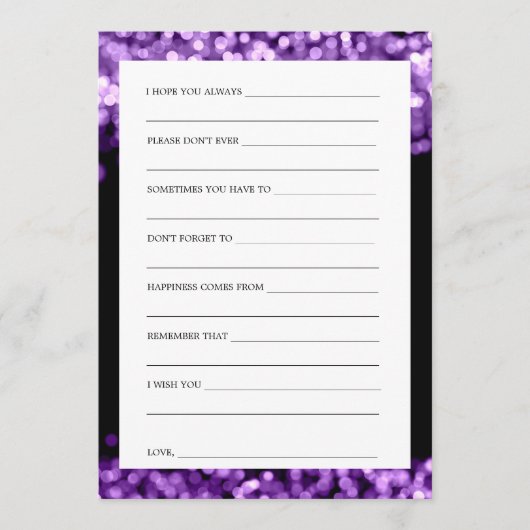 Carte Conseil Souhaits Pour Les Lumières Violettes De Mariée Et  (Devant)