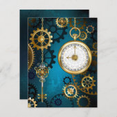 Carte Conseil Steampunk Arrière - plan turquoise avec Gears (Devant / Derrière)