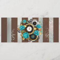 Steampunk Clock and Turquoise Roses on Striped