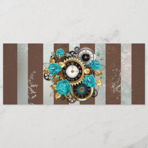 Carte Conseil Steampunk Clock and Turquoise Roses on Striped