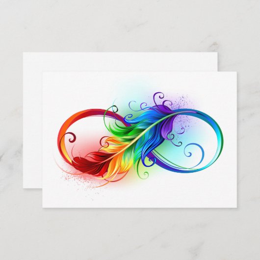 Carte Conseil Symbole d'infini avec plume arc-en-ciel (Devant / Derrière)