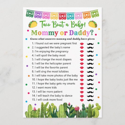 Carte Conseil Taco Baby shower maman ou papa (Devant)