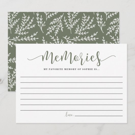 Carte Conseil Taupe Green Script Mémoire préférée de la mariée (Devant / Derrière)