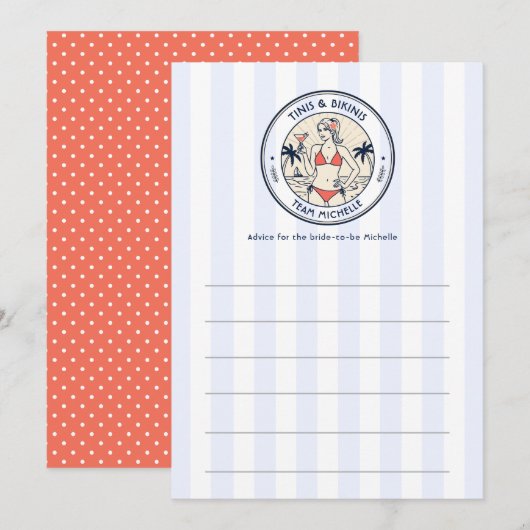 Carte Conseil Tinis & Bikinis de mariage Préparé Côtiers (Devant / Derrière)