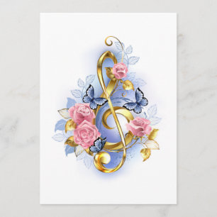 Carte Conseil Treble clef with Pink Roses