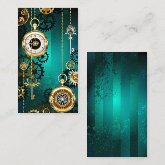 Carte Conseil Veille bijoux Steampunk sur un Arrière - plan vert (Devant / Derrière)