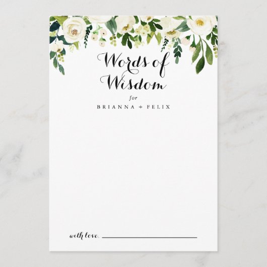 Carte Conseil Verdure Blanc Floral Mariages Mots de sagesse (Devant)