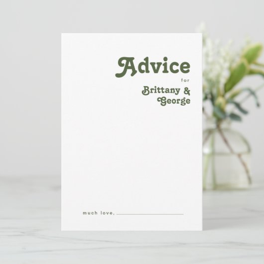 Carte Conseil Vibes rétro simples | Mariage vert olive (Debout devant)