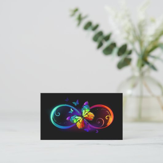 Carte Conseil Vibrant infinity with rainbow butterfly on black (Debout devant)