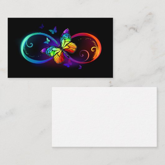 Carte Conseil Vibrant infinity with rainbow butterfly on black (Devant / Derrière)