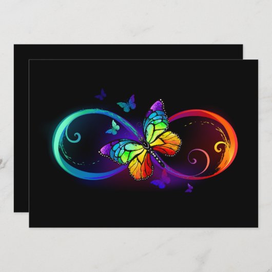 Carte Conseil Vibrant infinity with rainbow butterfly on black (Devant / Derrière)